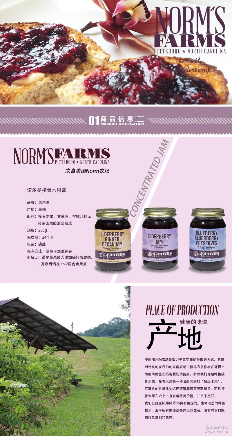 接骨木果果酱批发 美国norm农场进口果酱 多种口味