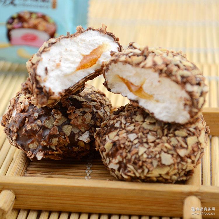 伊妙脆皮棉花糖巧克力涂饰软糖夹心棉花糖500g休闲零食品散装